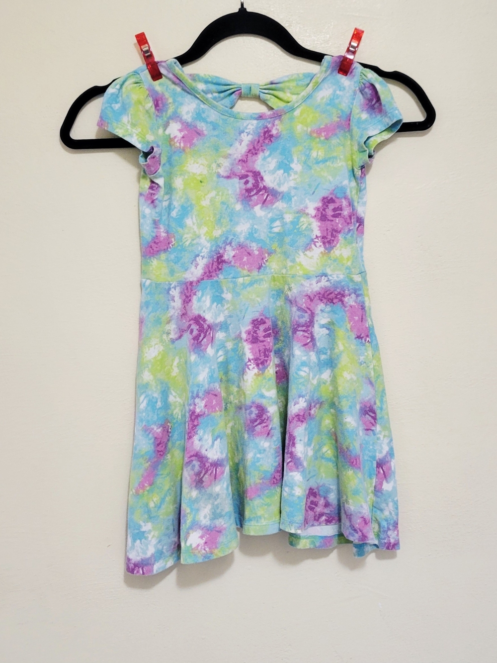 Little Miss Attitude Pastel Tie-Dye Dress in Purple, Blue & Green